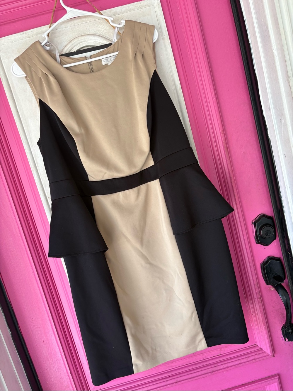 Bisou Bisou Two-Tone Peplum Midi Dress - Black & Tan